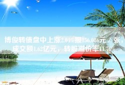 博俊转债盘中上涨2.04%报156.086元／张，成交额1.62亿元，转股溢价率11.76%