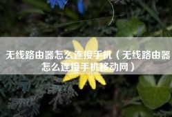 无线路由器怎么连接手机（无线路由器怎么连接手机移动网）