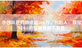 小团队逆势融资超5000万，创始人：现在写SLG的文章我都不想看