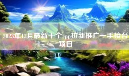 2023年12月最新十个app拉新推广一手接台项目