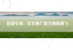 智慧引领，软文推广助力销售腾飞