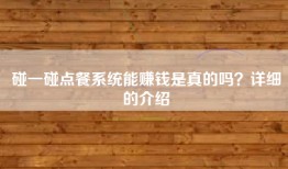 碰一碰点餐系统能赚钱是真的吗？详细的介绍