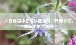 入行自媒体怎么快速变现，详细教程，教你手把手运营