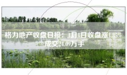 格力地产收盘日报：4月1日收盘涨1.85% 成交24.09万手