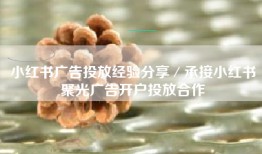 小红书广告投放经验分享／承接小红书聚光广告开户投放合作