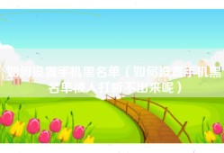 如何设置手机黑名单（如何设置手机黑名单被人打听不出来呢）