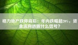 格力地产跌停背后：年内跌幅超20%，资金流向透露什么信号？